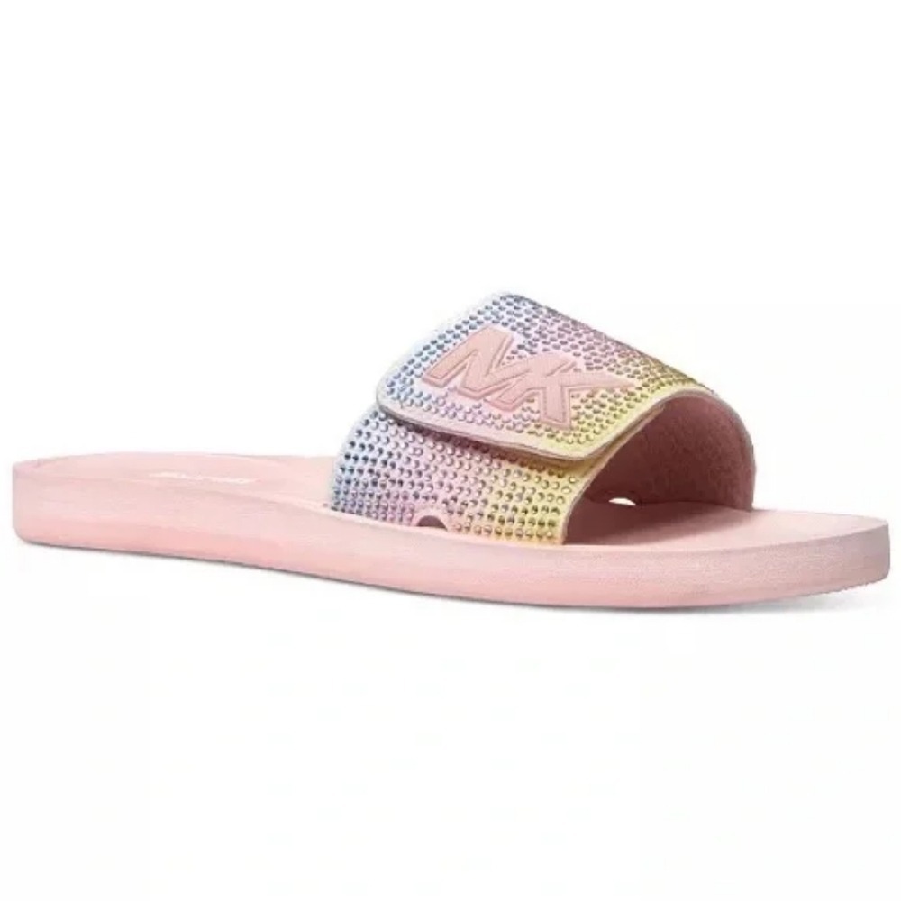 Michael Kors Pink Iridescent Crystal Slide Sandals